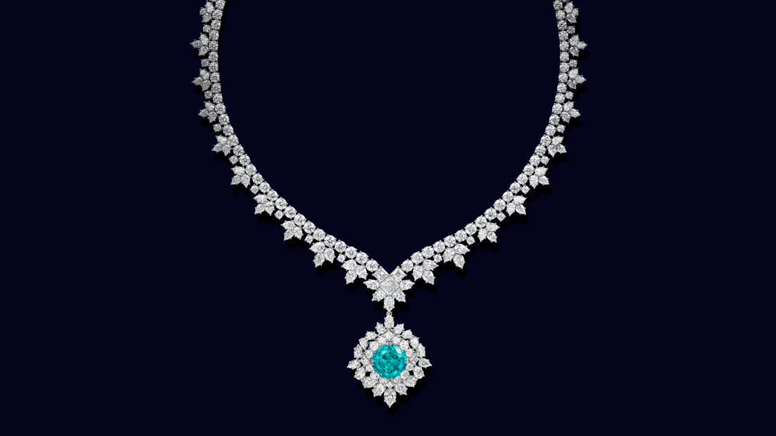 گردنبند جواهرات اصل تورمالین آبی برند وینستون