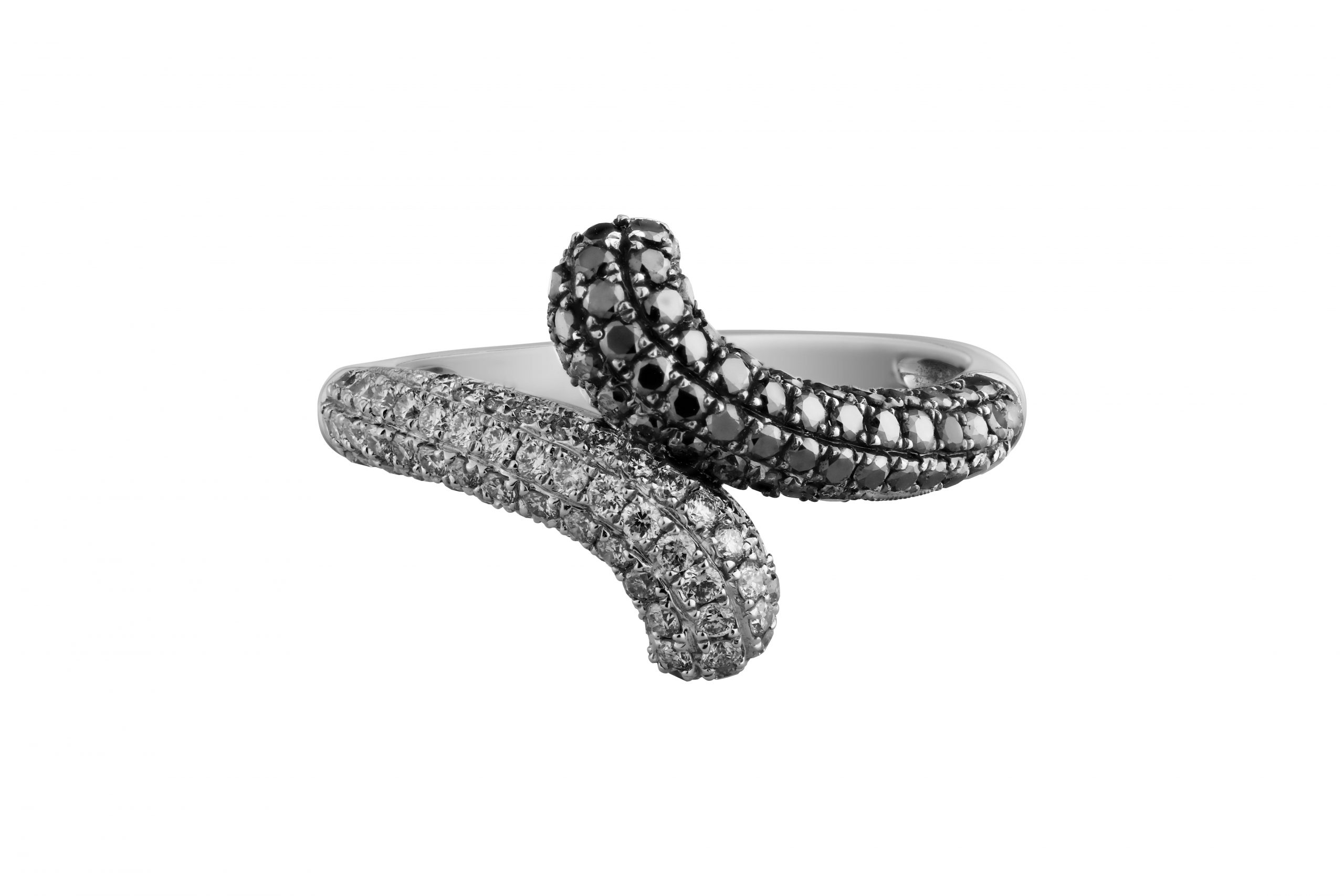 حلقه زنانه جواهر الماس سیاه و سفید از بند هاتف ساعتچی